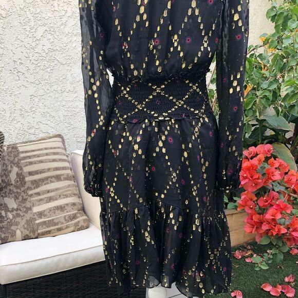 A.L.C. Tula split neck long sleeve silk metallic dress size 0 - Picture 5 of 6